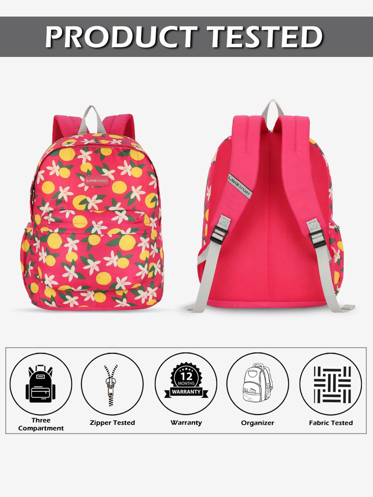Lavie Sport Lime 18L Printed Casual Backpack |School Bag for Girls (Magenta)