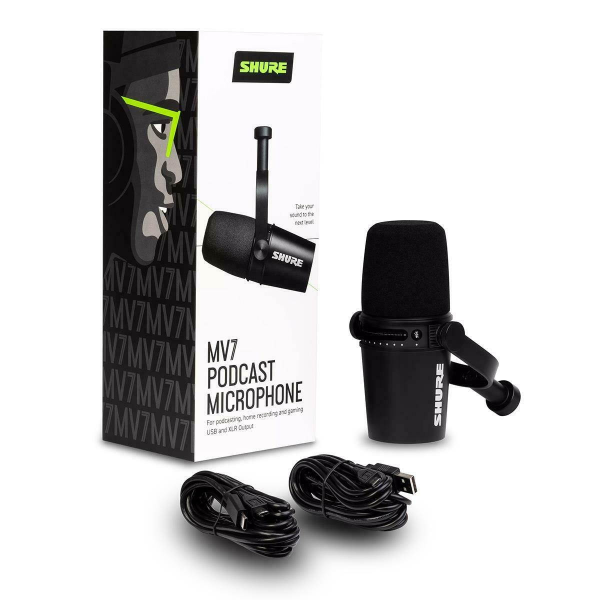 Shure MV7 Dynamic Unidirectional Dual XLR/USB Podcasting Microphone, Black #MV7K