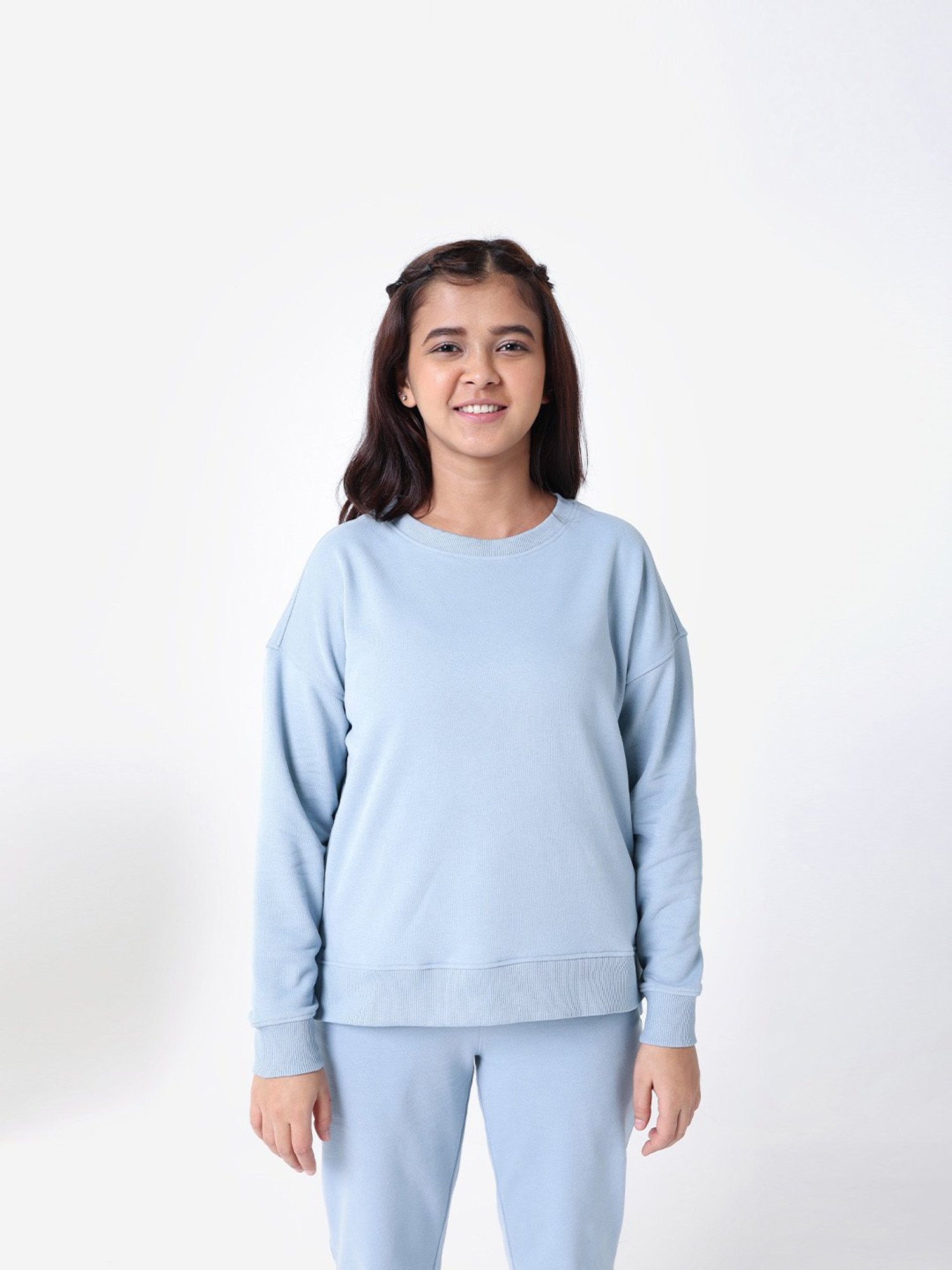 BlissClub Blue Cotton Relaxed Fit Sweatshirt
