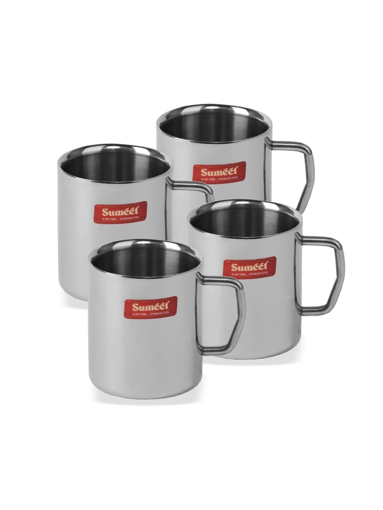 Sumeet Stainless Steel Double Wall Tea and Coffee Medium Mug set of 4Pcs (210 Ml Each)
