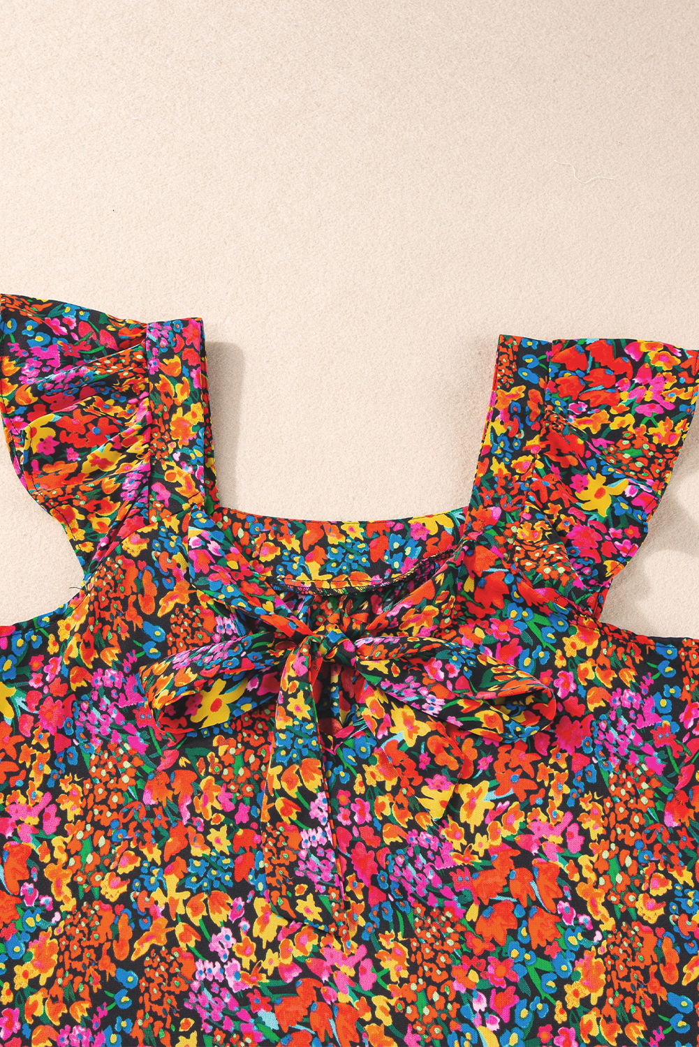 Multicolor Boho Floral Print Ruffle Sleeveless Blouse