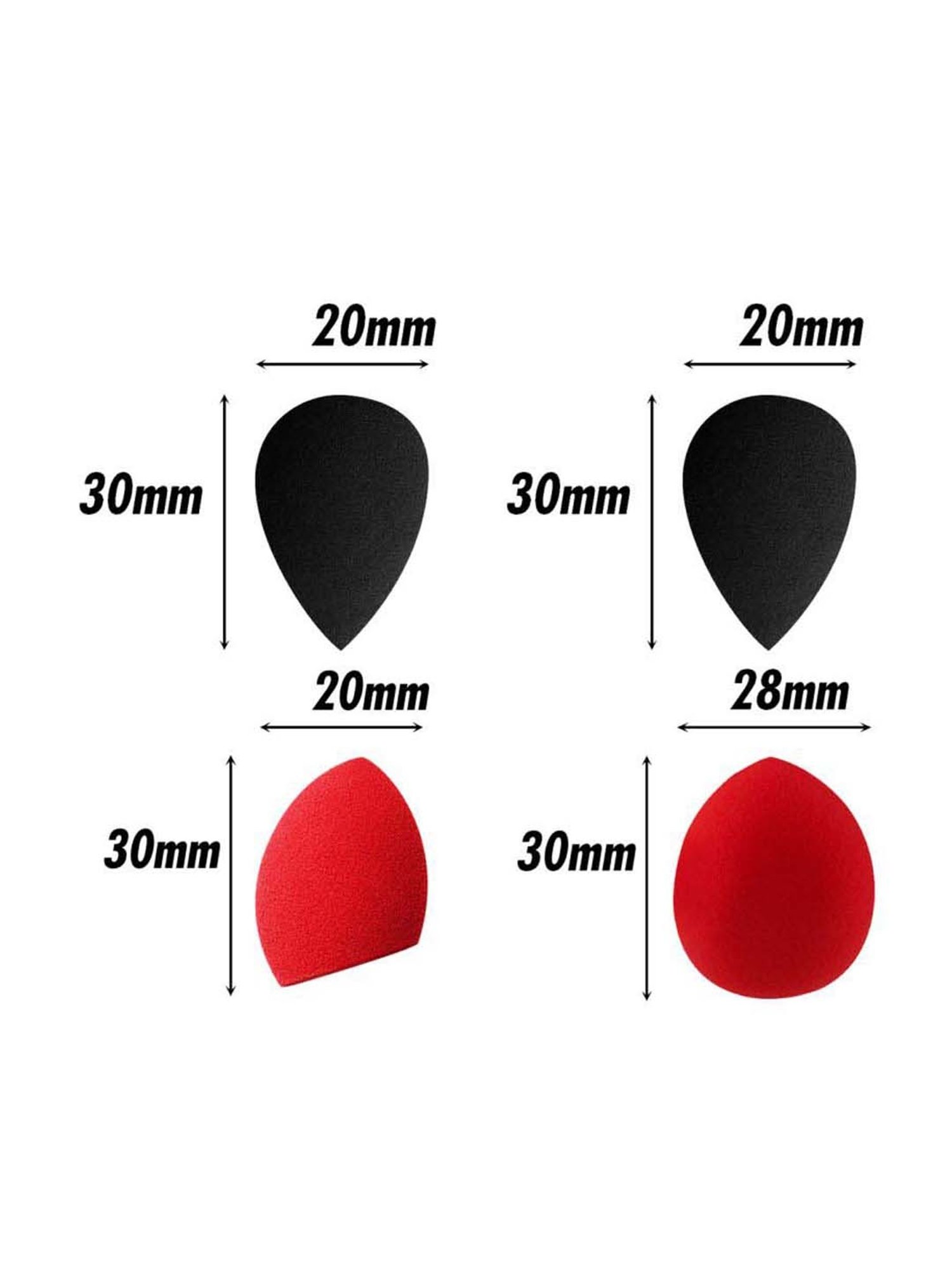 PAC Mini Sponge Set Water Drop, Egg, Olive Cut Red & Black - 4 Pcs