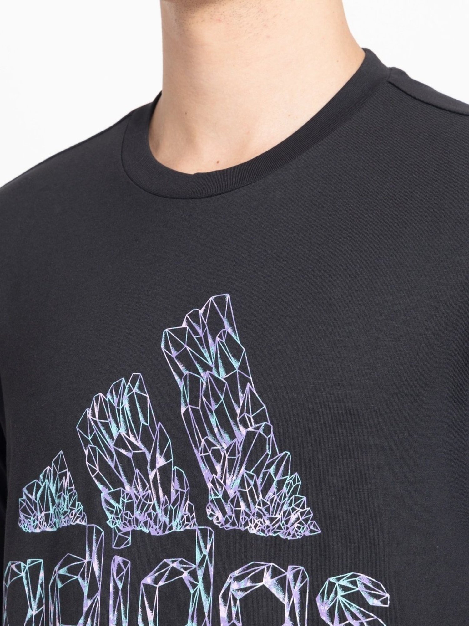 Adidas Black Cotton Regular Fit Logo Printed T-Shirt