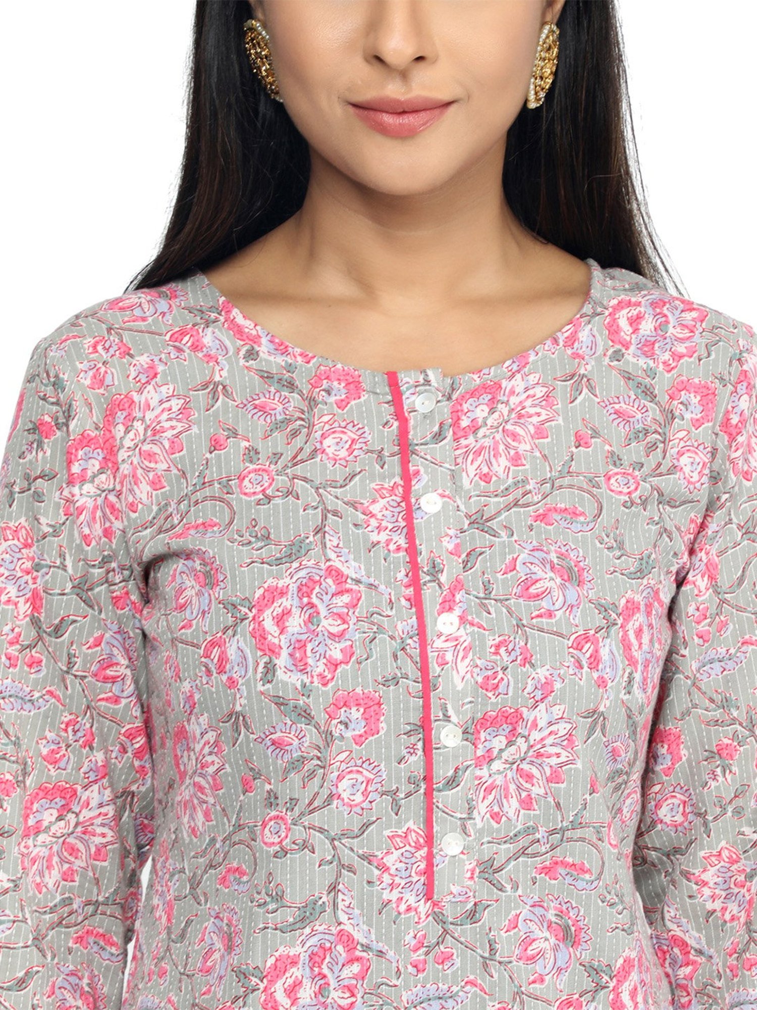 Paislei Grey Printed Cotton Kurta