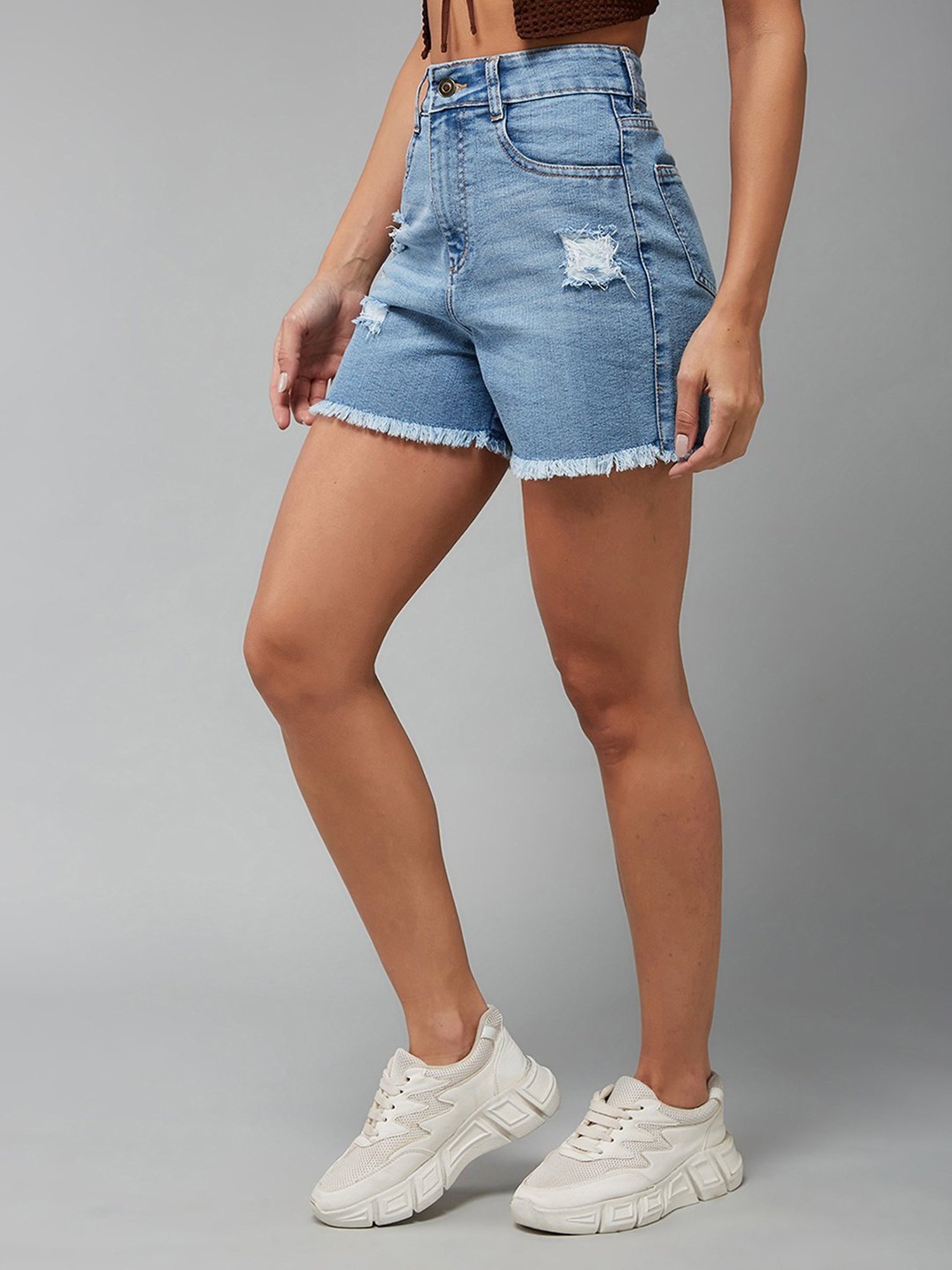Miss Chase Blue Distressed Denim Shorts