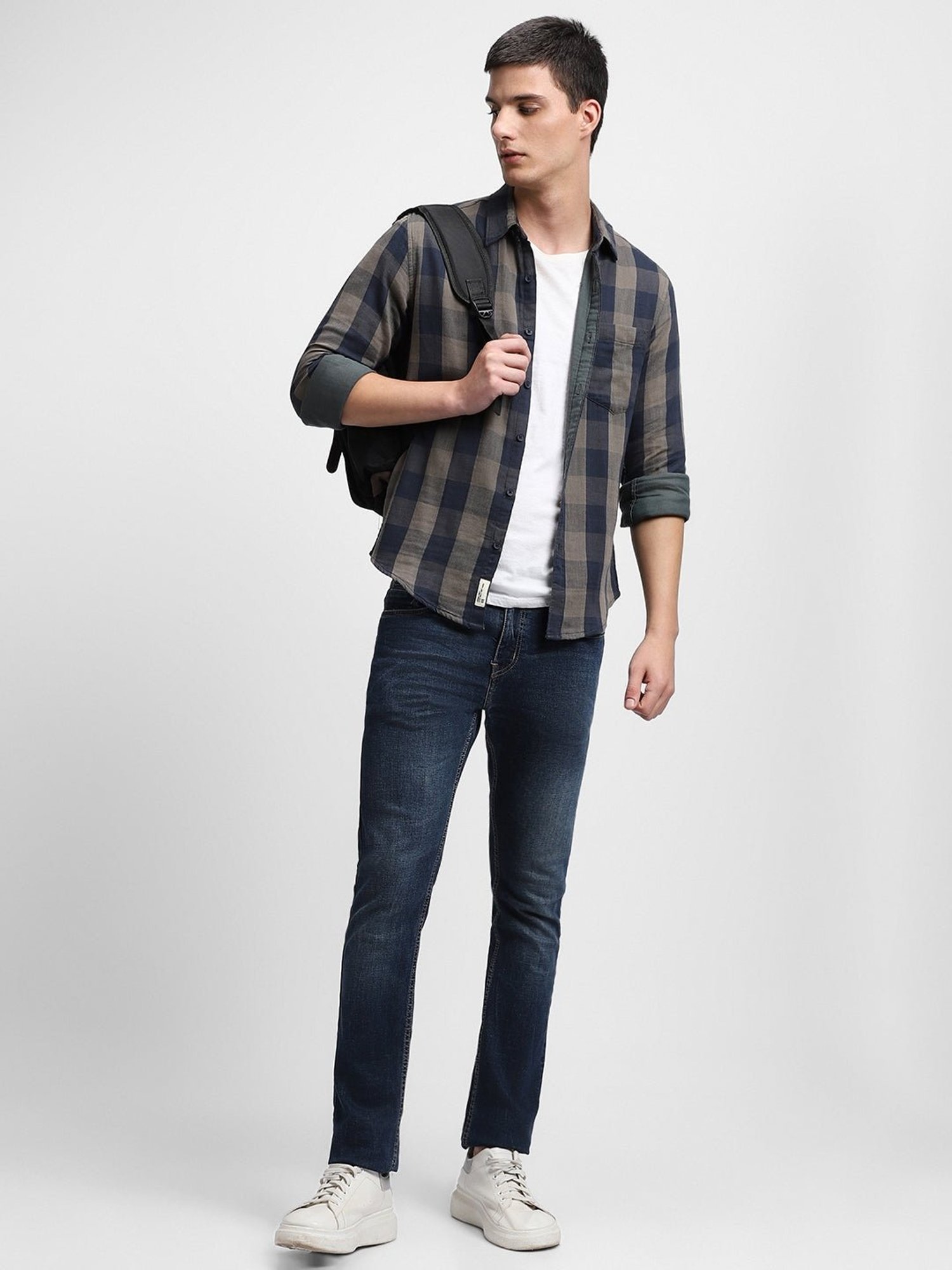 Dennis Lingo Green & Blue Cotton Slim Fit Checks Shirt