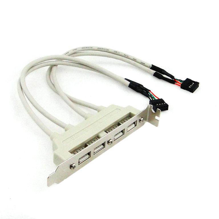 Dual Motherboard 9Pin Header Cable to 4 Port USB 2.0 A Type Female with Bracket Screw Panel