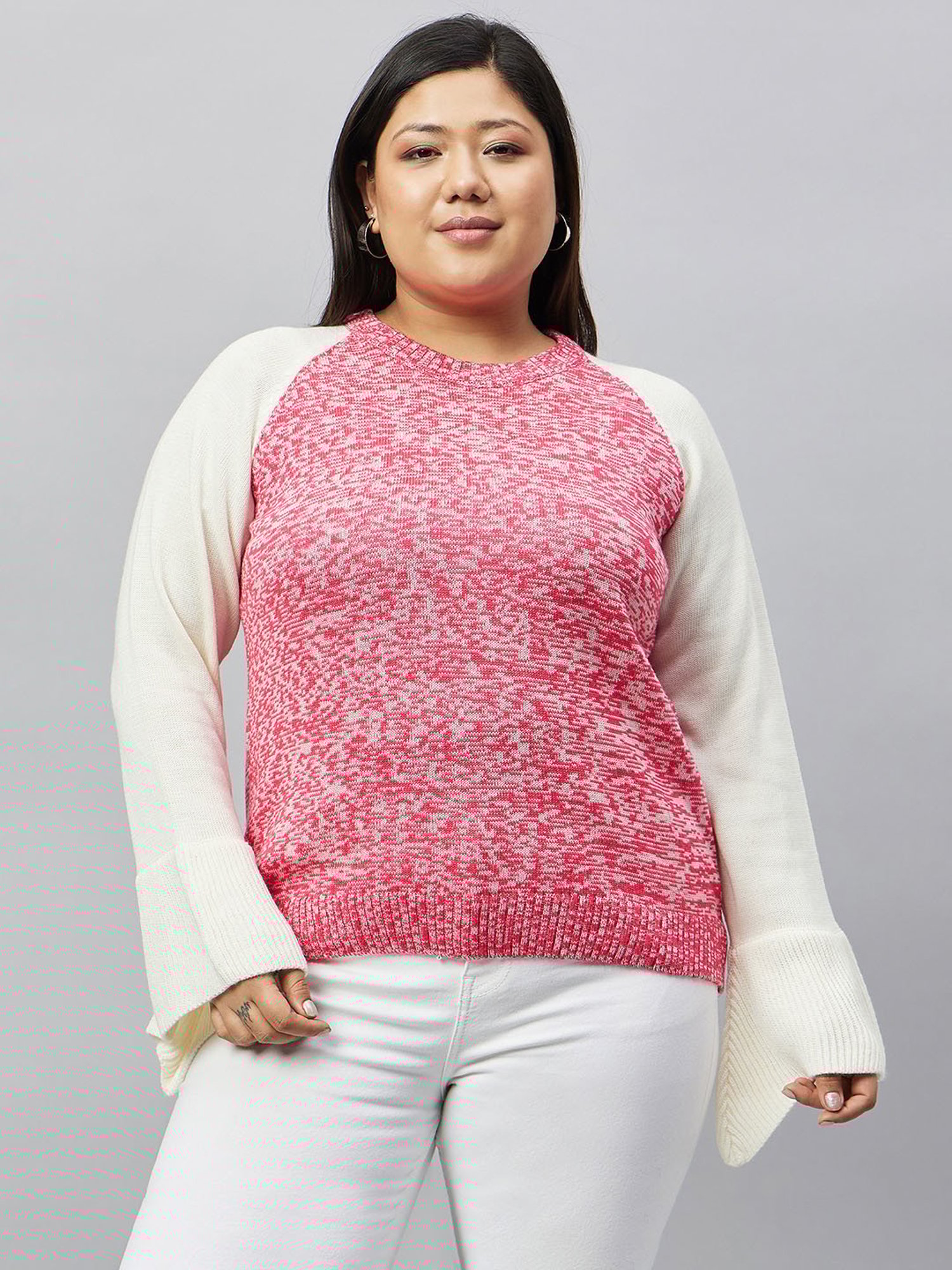 Club York Pink Color-Block Plus Size Sweater