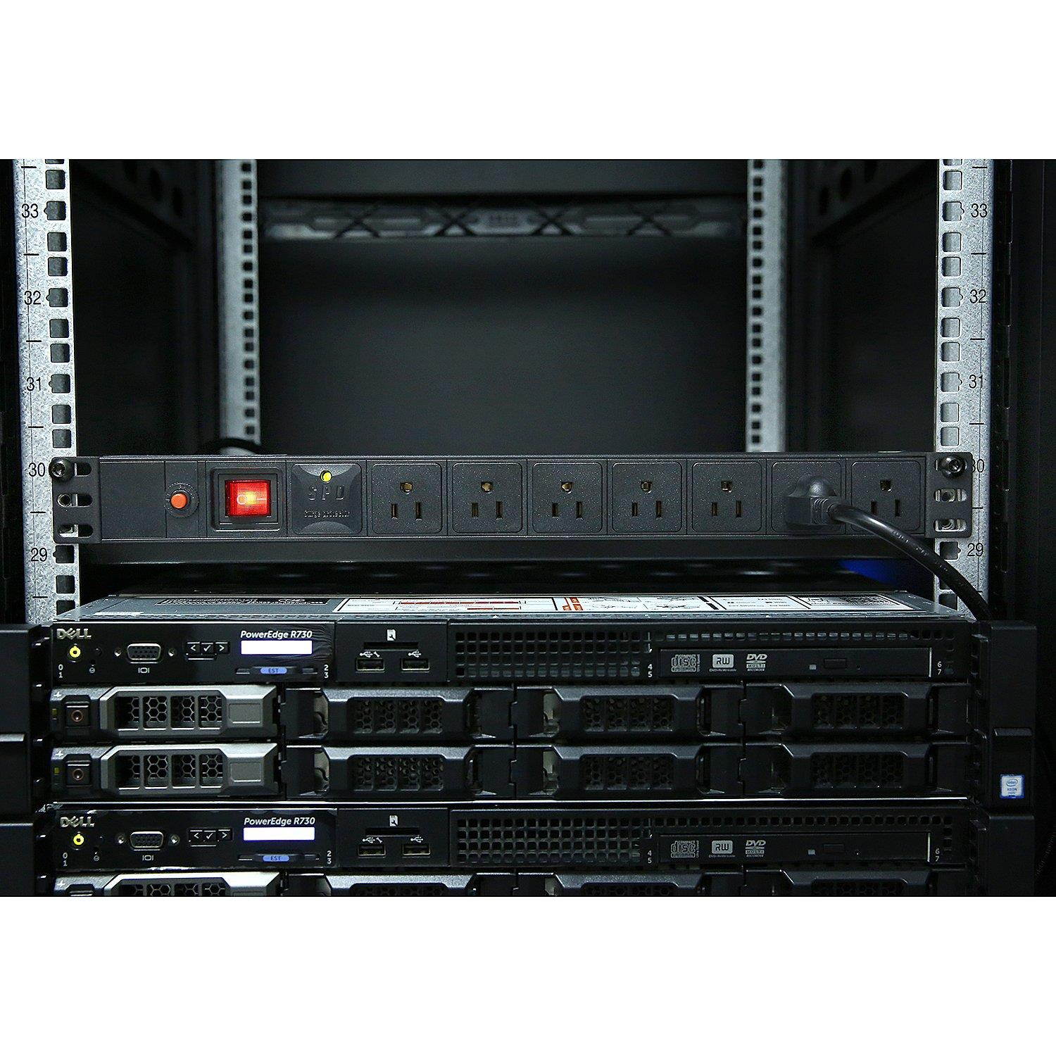 Kungfuking Aluminum Alloy Shell 8 Outlet Rack-Mount Server PDU, Power Distribution Unit, 1U/15A/110V, Power Strip with Surge Protector 6ft Power Cord (Silver)