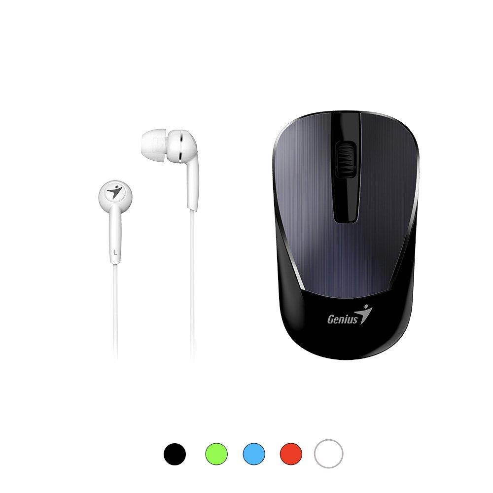 Genius Mobile Package MH-7018 [Classic] - Wireless Smart Mouse and in-Ear Headset Combo for Mobility Users, Stylish Brushed Metal Look, No Pairing Required, Plug & Play on Laptops & Macbooks - White