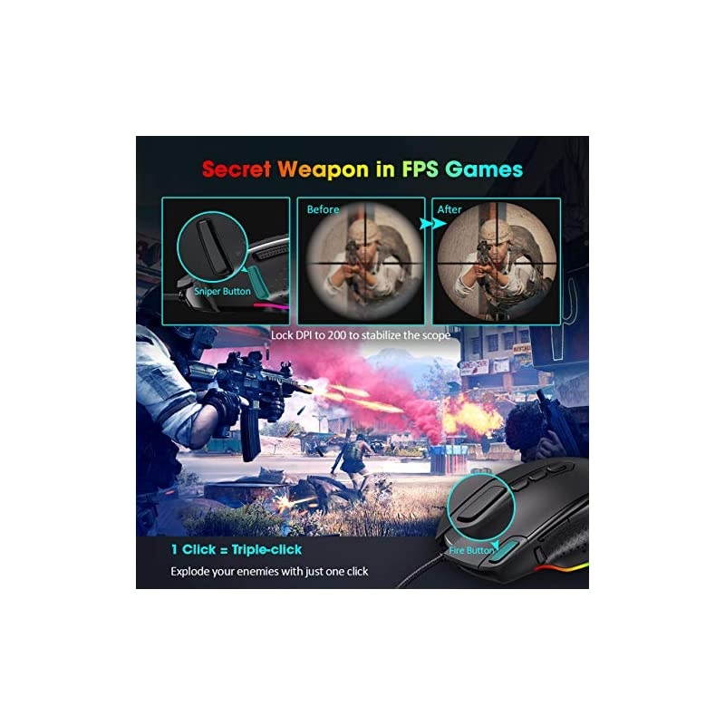 RGB Gaming Mouse Wired Mouse Gaming with Weight Tuning Set in the Mouse with 12000 DPI Fire amp Sniper Button 10 Programmable Buttons