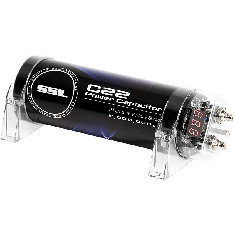 Sound Storm C22 2 Farad Car Capacitor for Energy Storage to Enhance Bass Demand and Boost Audio System with Digital LED Voltage Meter, Black
