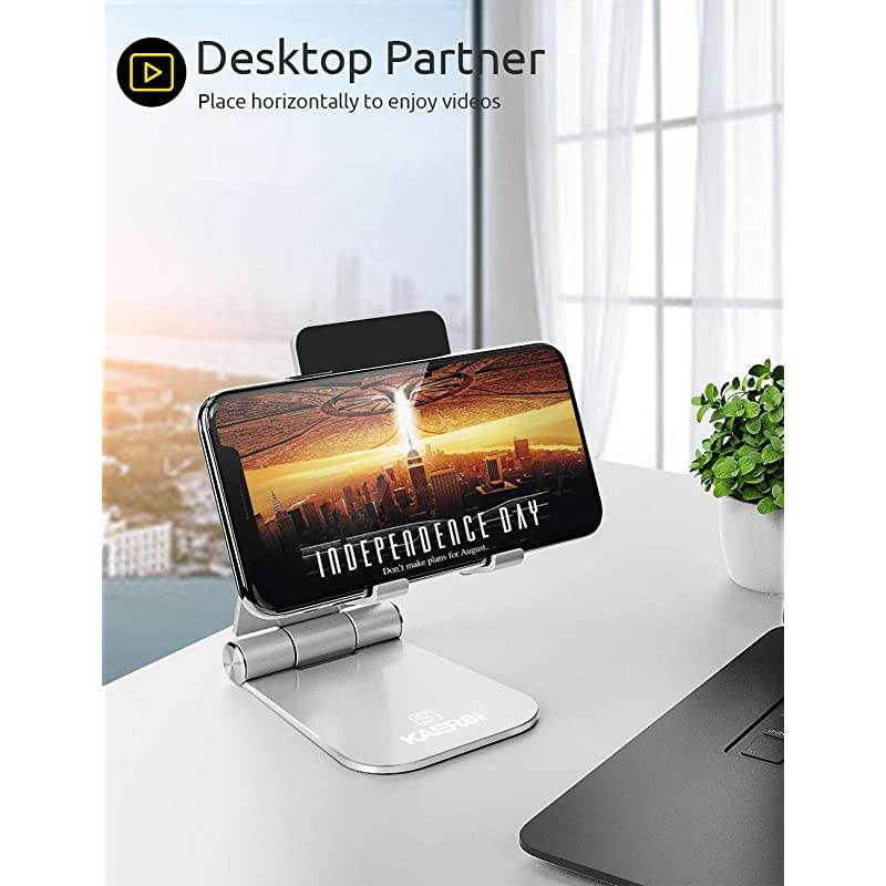 Cell Phone Stand, 2 Hinge Adjustable, Foldable Phone Stand Holder Cradle Dock for Desk, Home, Office, Travel. Compatible with Smartphone Android, iPhone 11 Xs XR 8 7 Plus, Tablet iPad (Black)