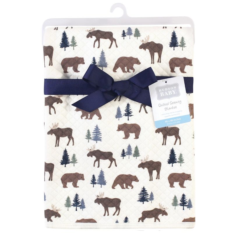 Hudson Baby Infant Boy Quilted Multi-Purpose Swaddle, Receiving, Stroller Blanket, Moose Bear 1-Pack, One Size