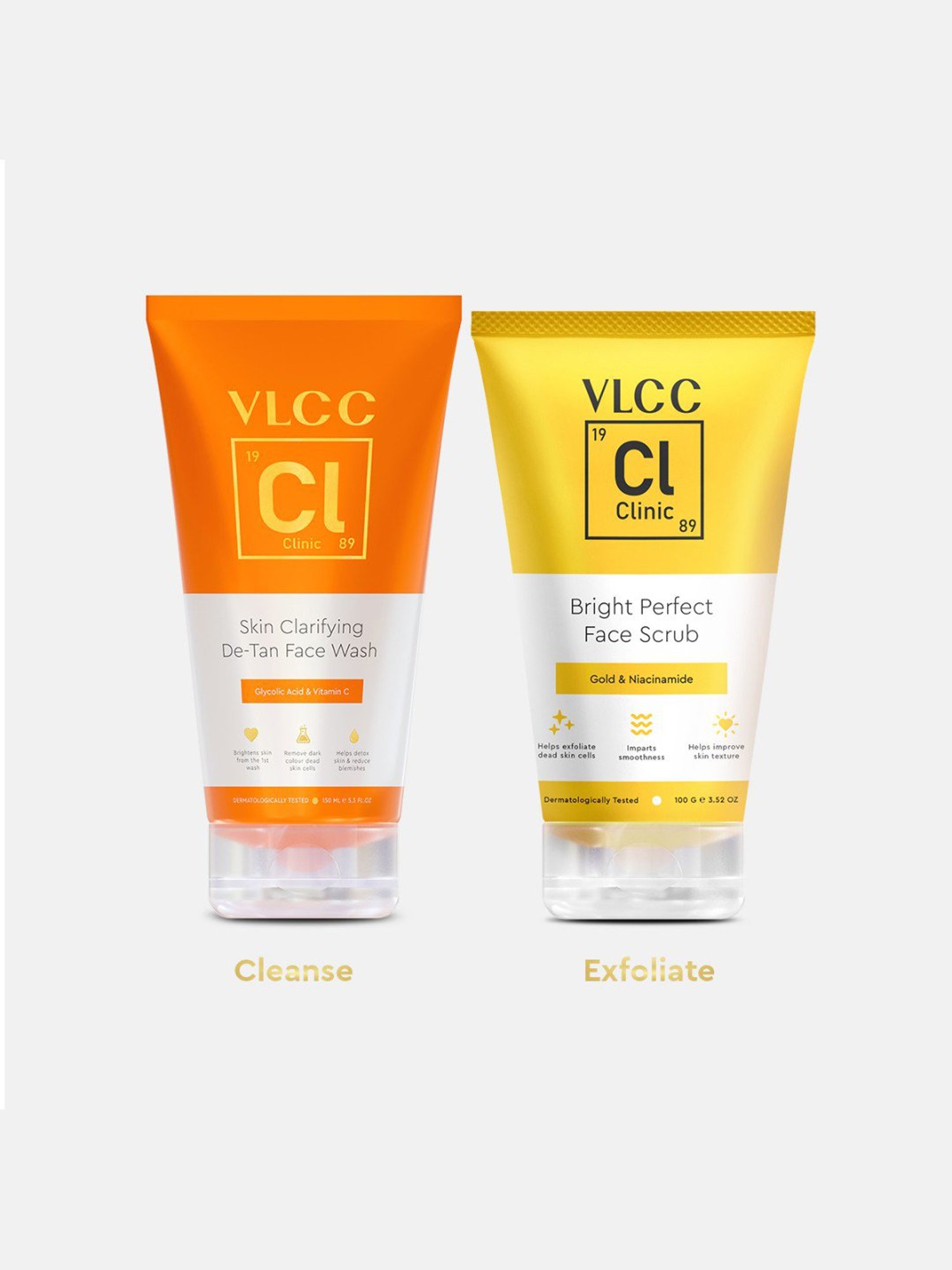 VLCC Clinic Skin Clarifying De-Tan Face Wash & Bright Perfect Face Scrub Combo