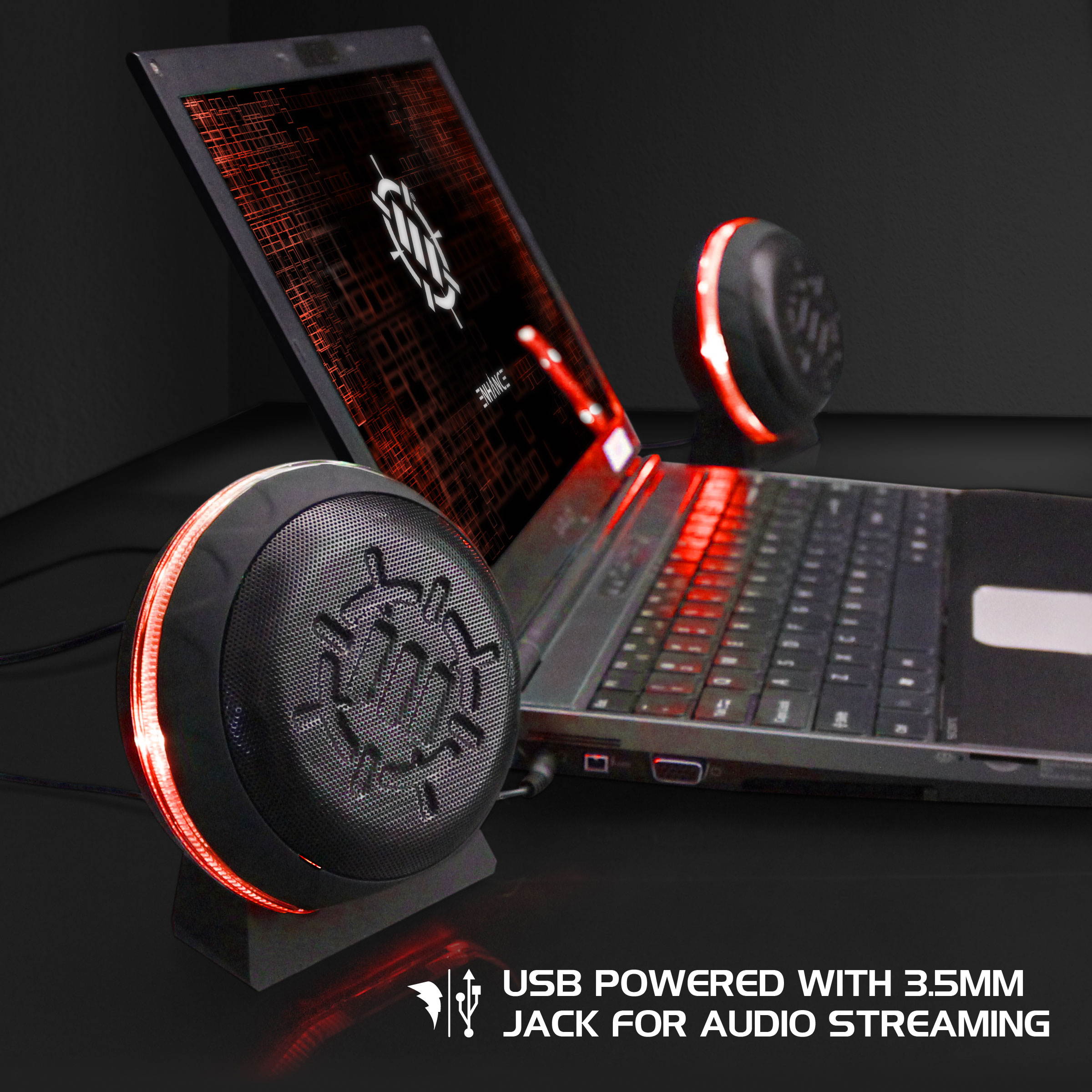 ENHANCE USB LED Gaming Speakers with In-Line Volume Control and Powerful 5 Watts Drivers - Red