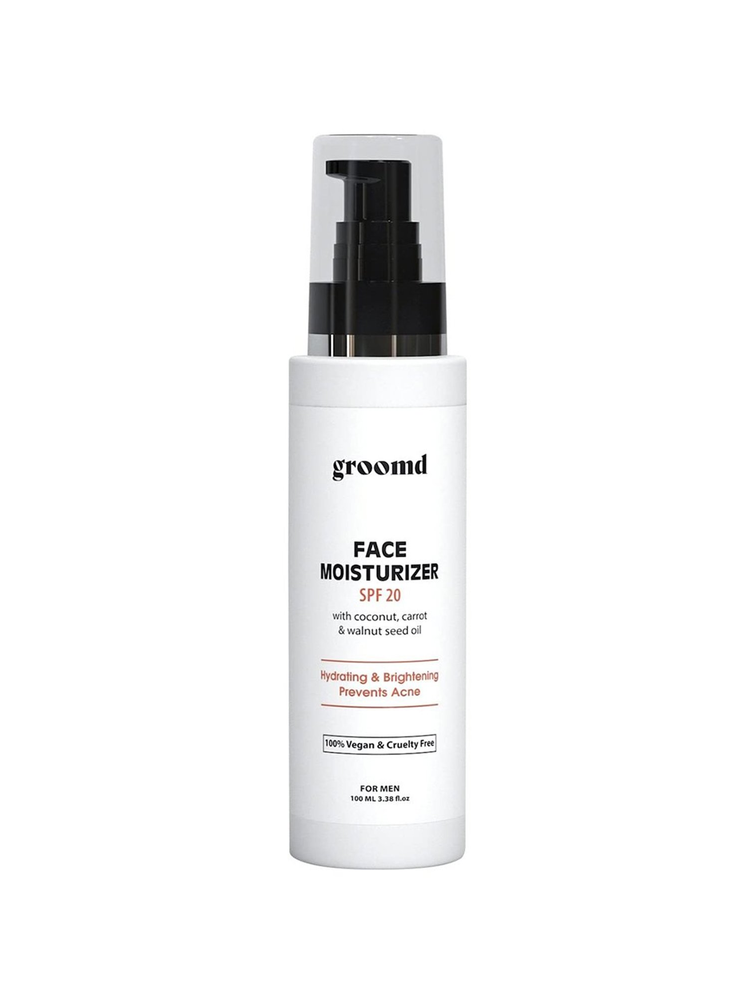 Groomd Face Moisturizer (SPF 20) with Coconut Oil, Carrot Oil & Walnut Seed Oil - Hydrating (100 ml)