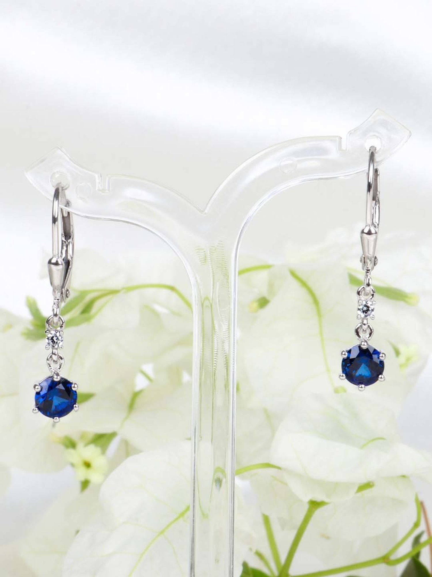 Ornate Jewels 92.5 Sterling Silver Blue Sapphire Earrings for Women