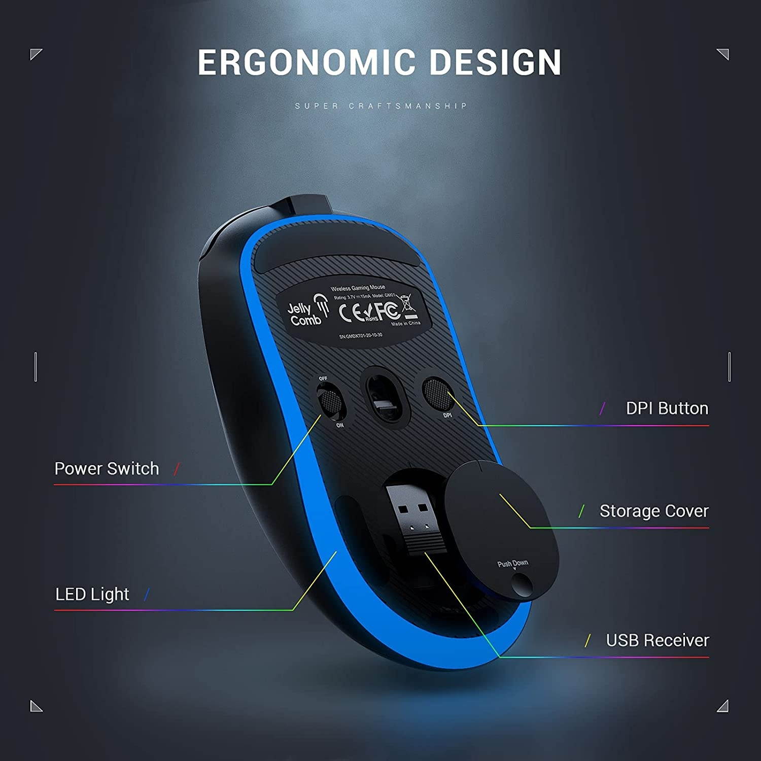 Jelly Comb Gaming Mouse Wired and 2.4G Wireless Dual-Mode RGB Backlit Mice Up to 10000 DPI Optical Sensorfor PC Computer Laptop Gaming Players (Black)