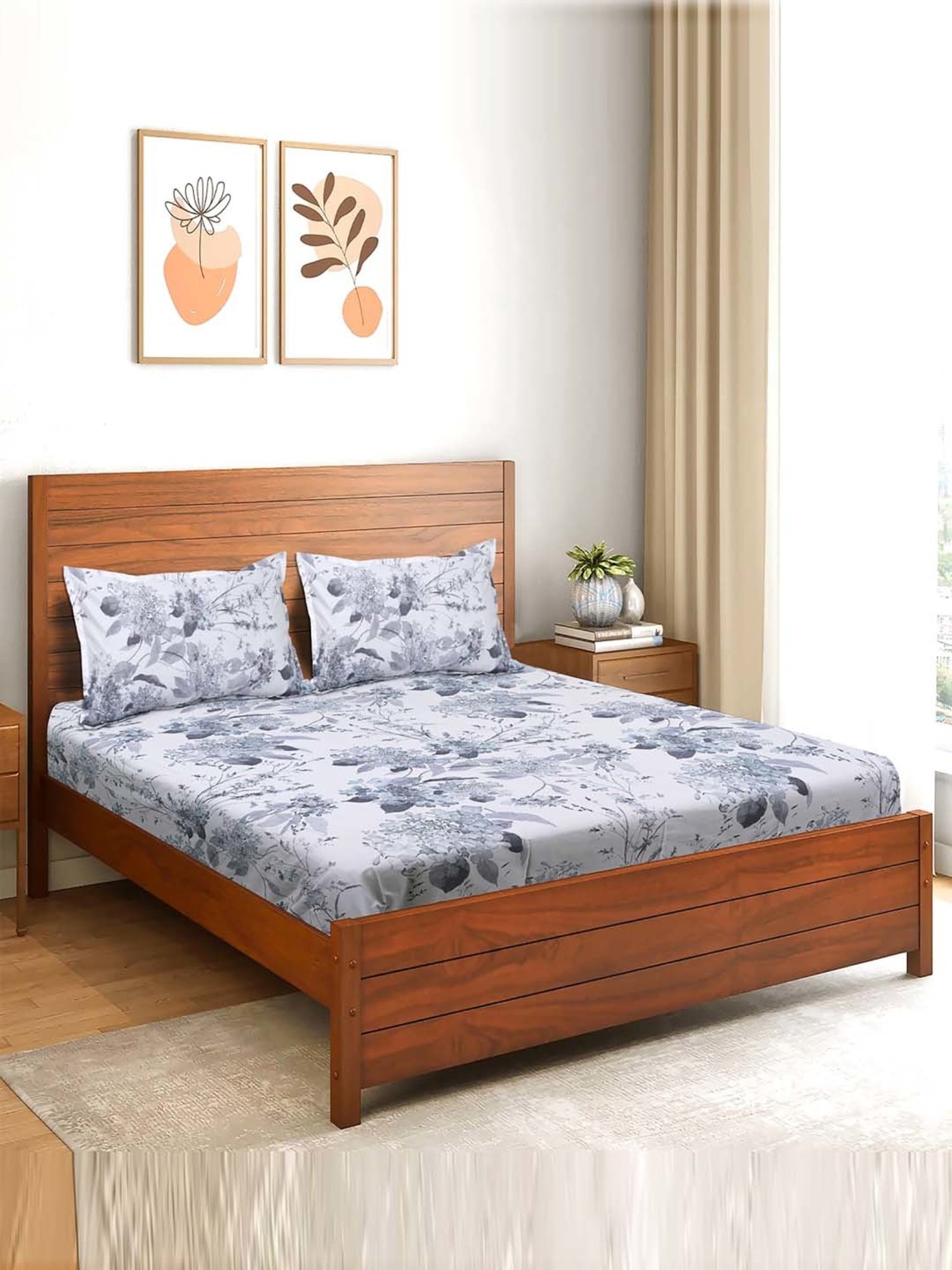 Saral Home Ava Blue 200 TC Microfiber Soft Queen Bedsheet with 2 Pillow Covers