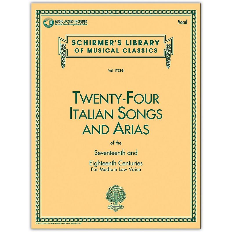 G. Schirmer 24 Italian Songs & Arias Medium Low Book/Online Audio