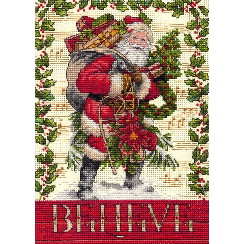 Dimensions Gold Petite Counted Cross Stitch Kit 5"X7"-Believe In Santa (18 Count)