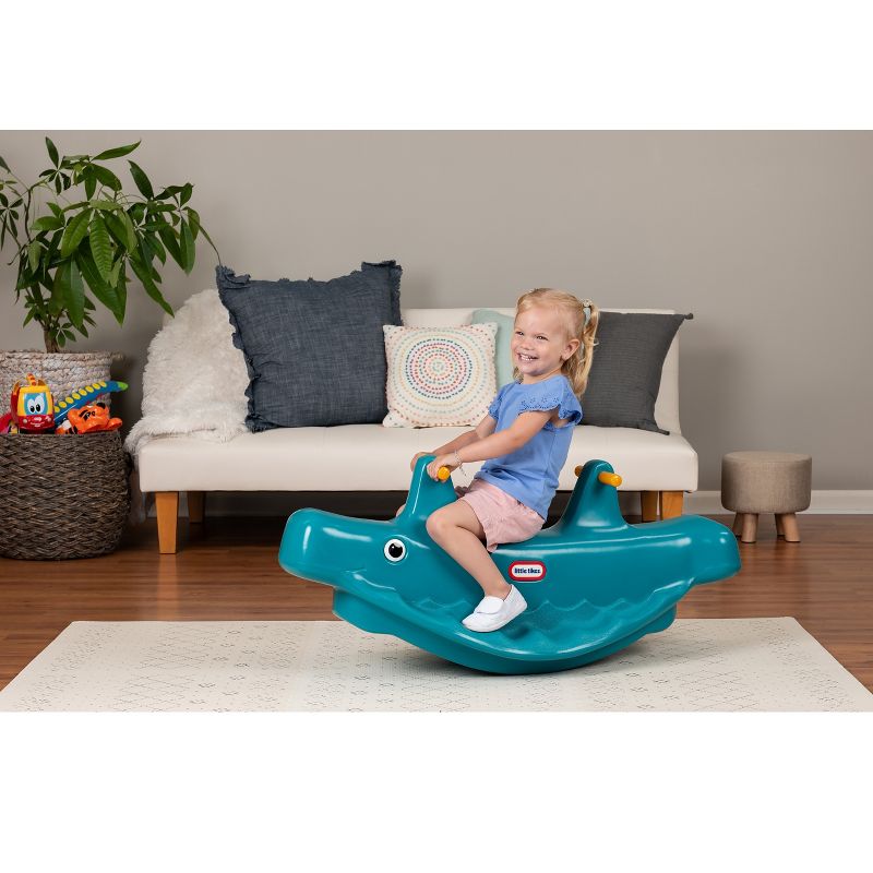Little Tikes Classic Whale 3-Rider Kids Toddler Teeter Totter Toy Indoor Outdoor Backyard Playroom Seesaw with Handles and Foot, Blue
