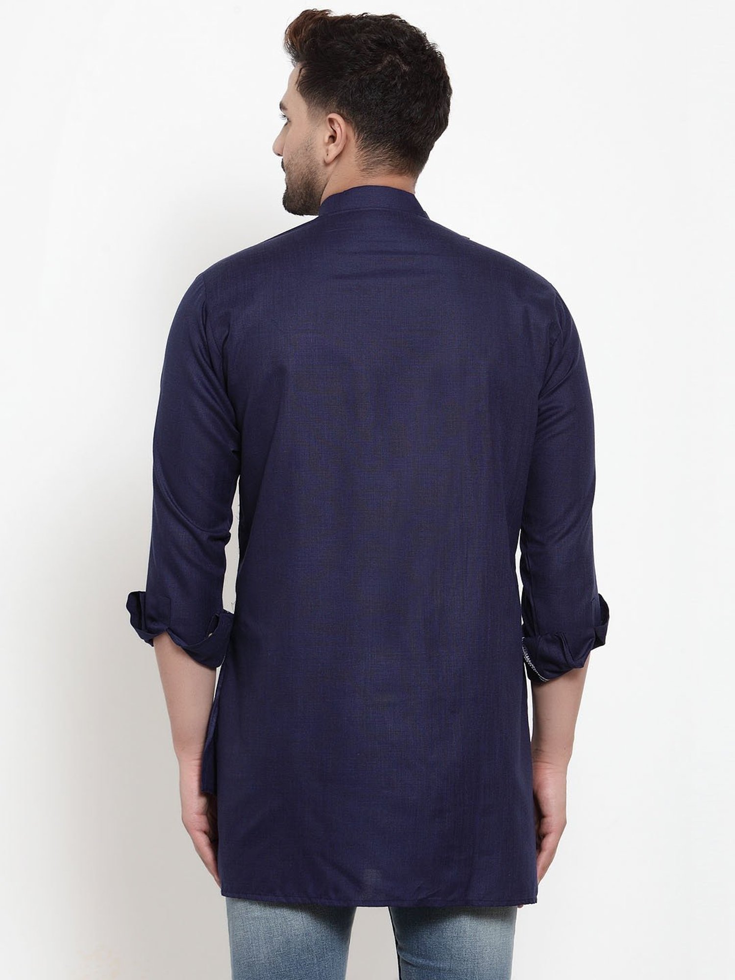 Benstoke Navy Regular Fit Short Kurta