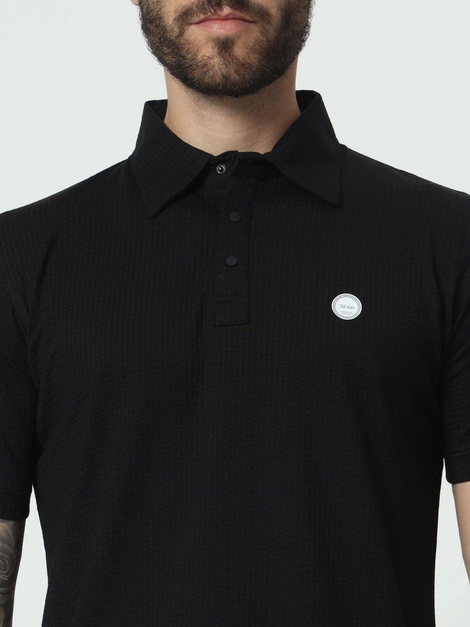 Tab91 Black Regular Fit Self Pattern Polo T-Shirts
