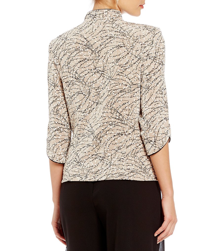 Jkara Petite Size V-Neck 3/4 Sleeve Beaded Bodice Gown