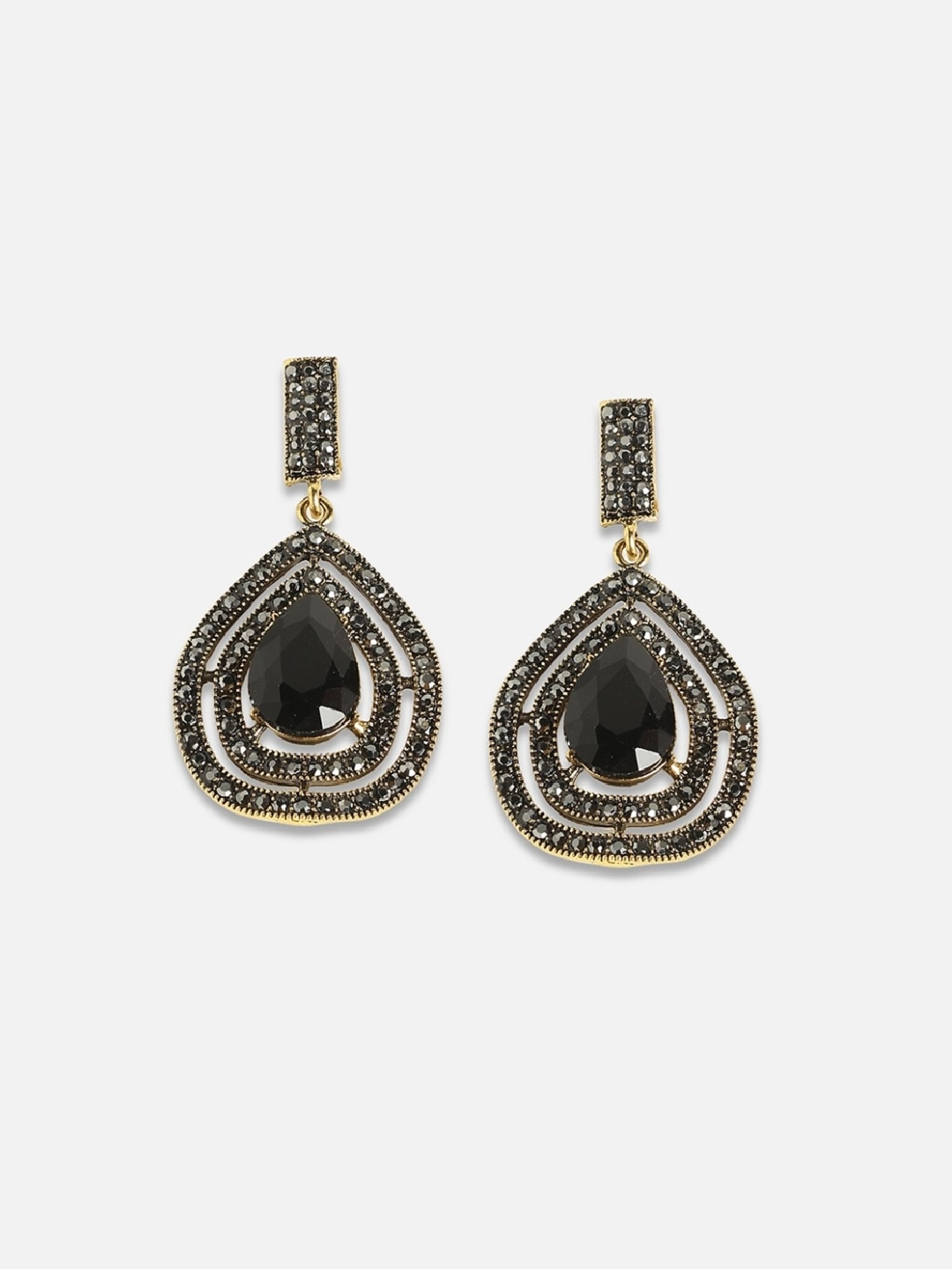 Sohi Women's Embellished Lined Teardrop Earrings  Carbon Black