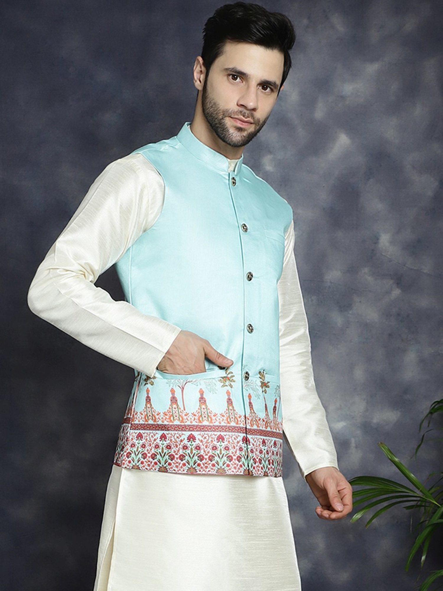 Jompers Sky Regular Fit Printed Nehru Jacket