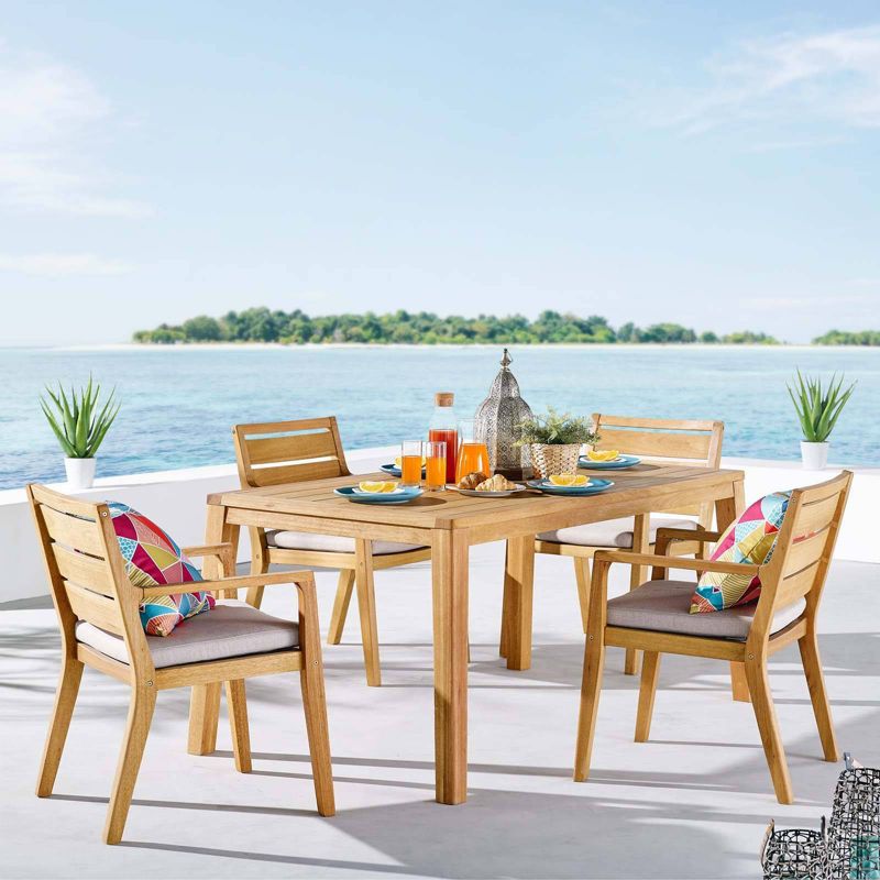Portsmouth 5pc Outdoor Patio Karri Wood Dining Set - Taupe - Modway