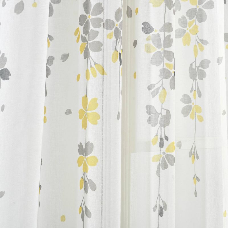 Set of 2 (84"x38") Weeping Flower Sheer Window Curtain Panels Yellow/Gray - Lush Décor
