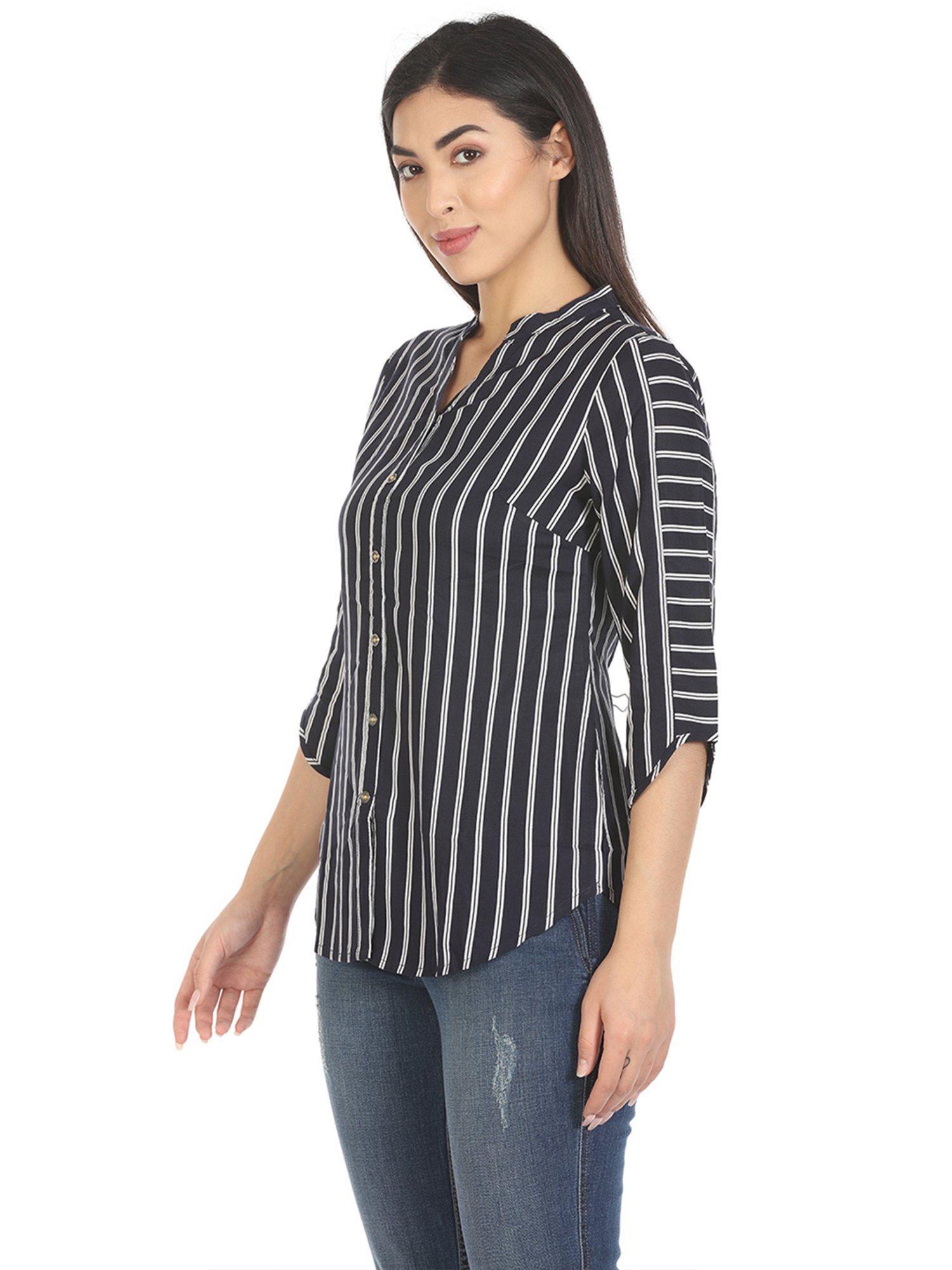 Mustard Navy Striped Shirt