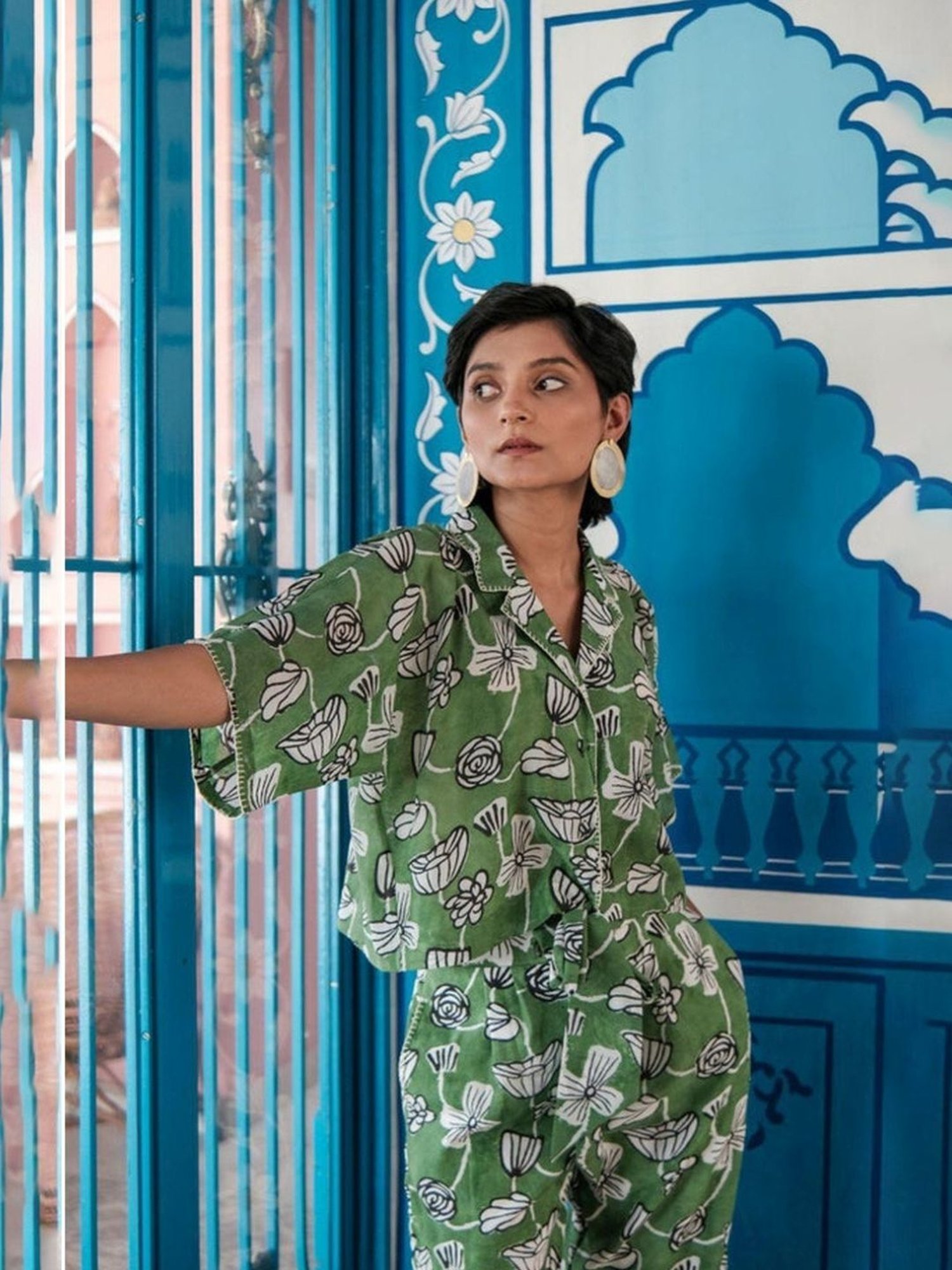 Khajoor Studio Fern Green Bageecha Botanical Vine Boxy Resort Shirt