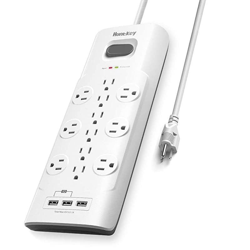 Surge Protector Power Strip, 12 Outlets Extender with 3 USB Charging Ports 5V/3.1A, 6 Foot Extension Cord, 4000 Joules