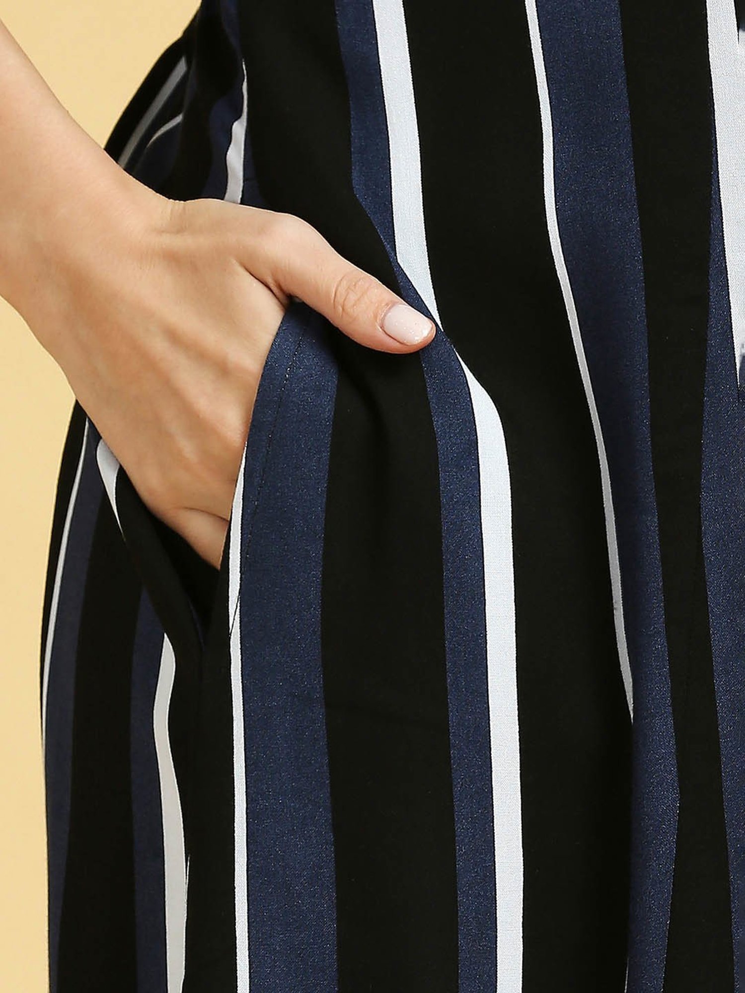 MomToBe Black & Blue Rayon Striped Maternity Maxi Dress