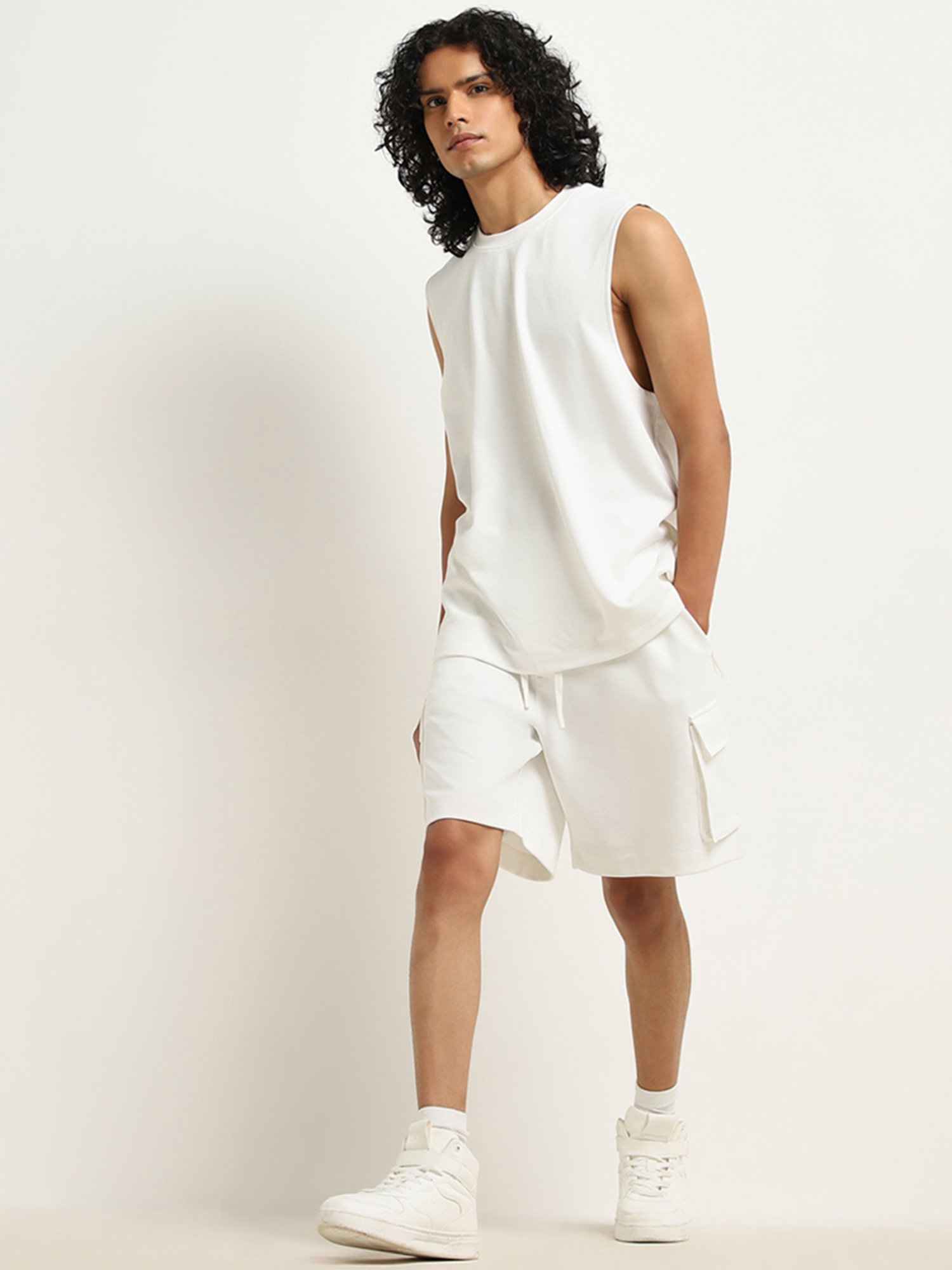 Studiofit by Westside White Cargo-Style Relaxed-Fit Mid-Rise Shorts
