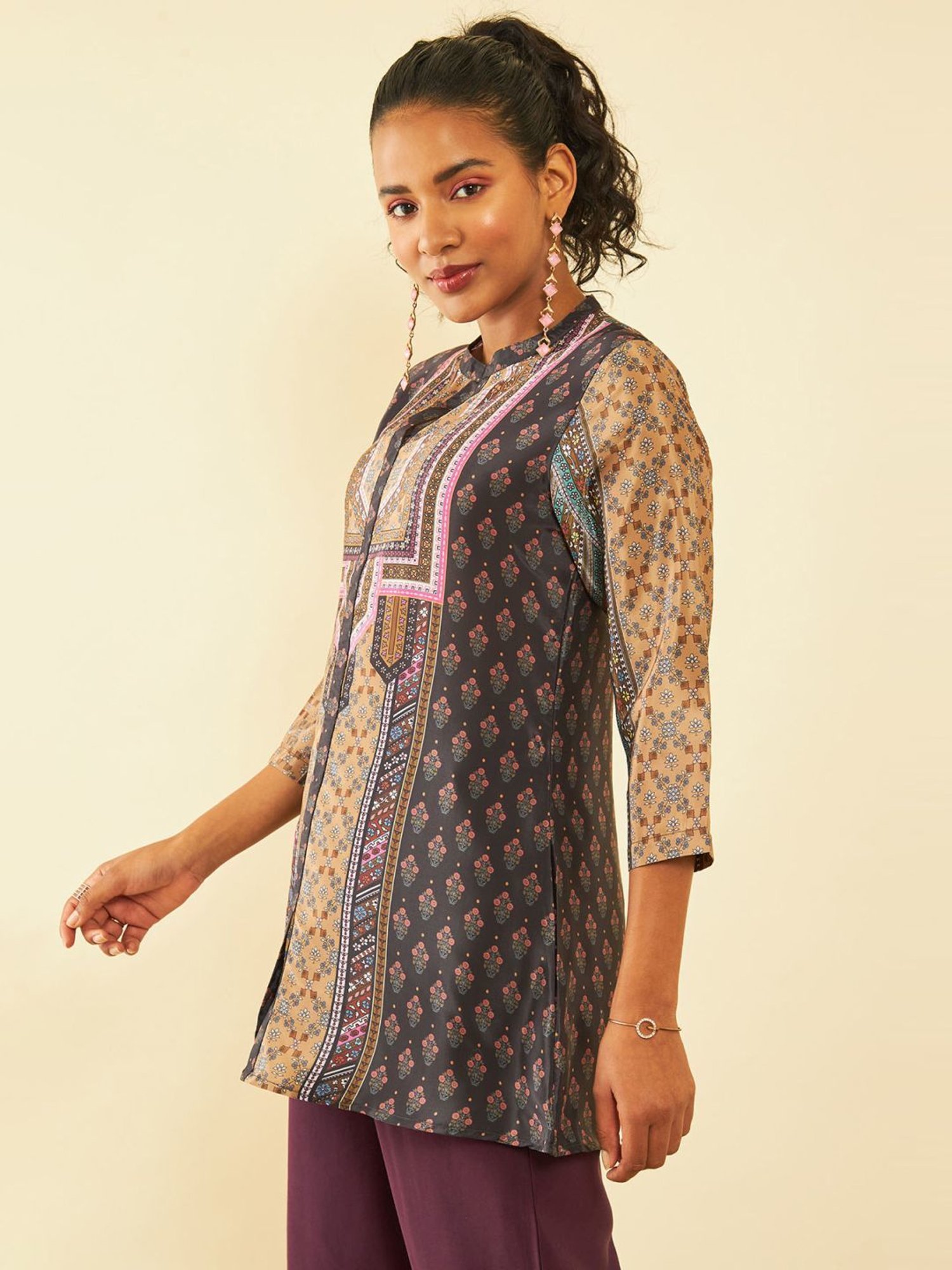 Soch Black Muslin Blend Floral Print Tunic