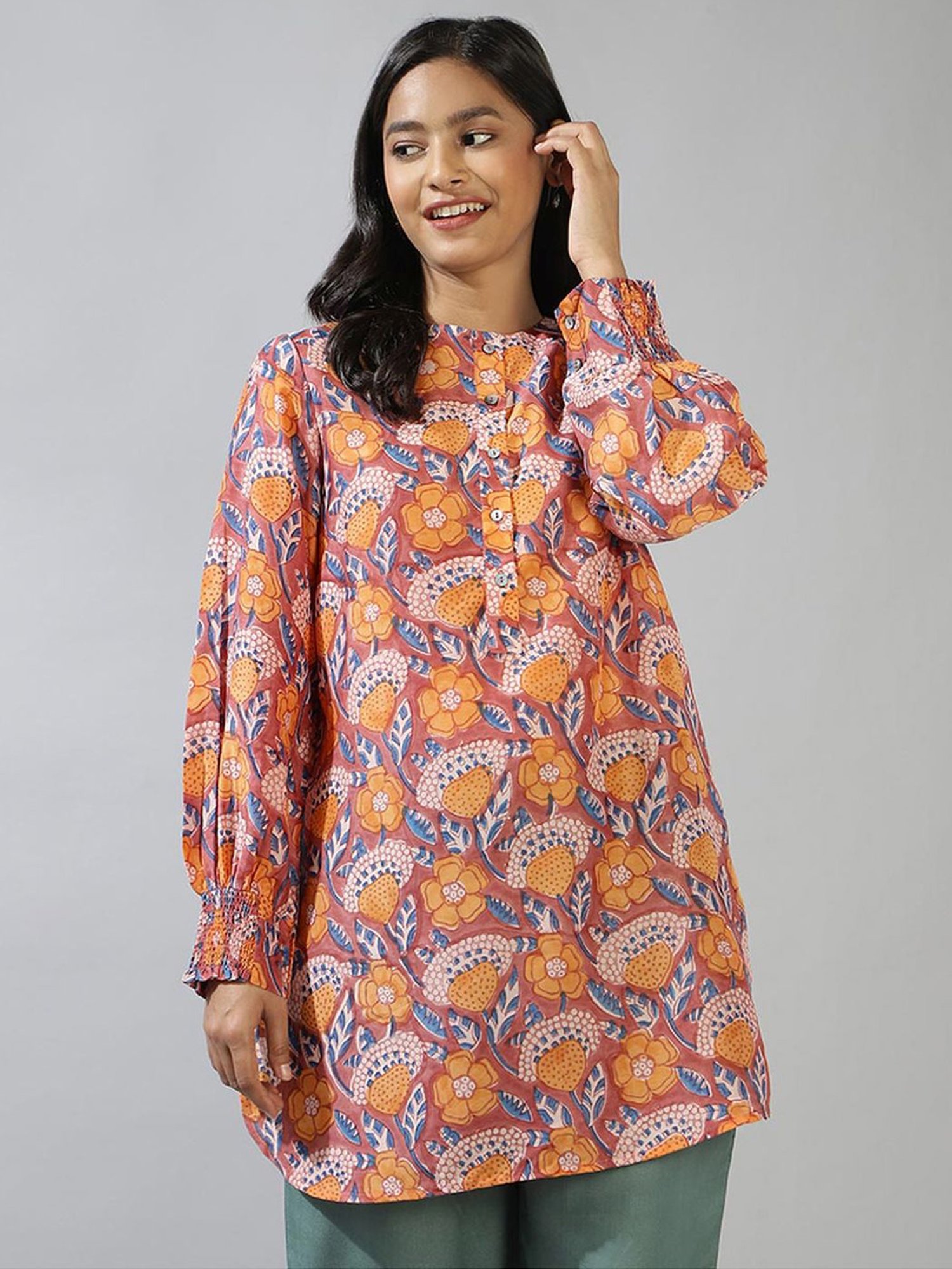 Fabindia Orange Printed Tunic