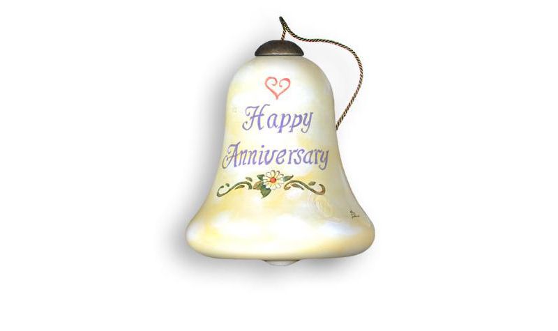 NeQwa 3 "Happy Anniversary" Hand-Painted Mouthblown Glass Christmas Ornament - White/Brown