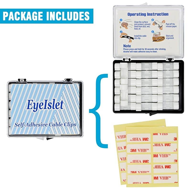 Cable Clips Organizer Drop Wire Holder Cord Management Pack of 20 White