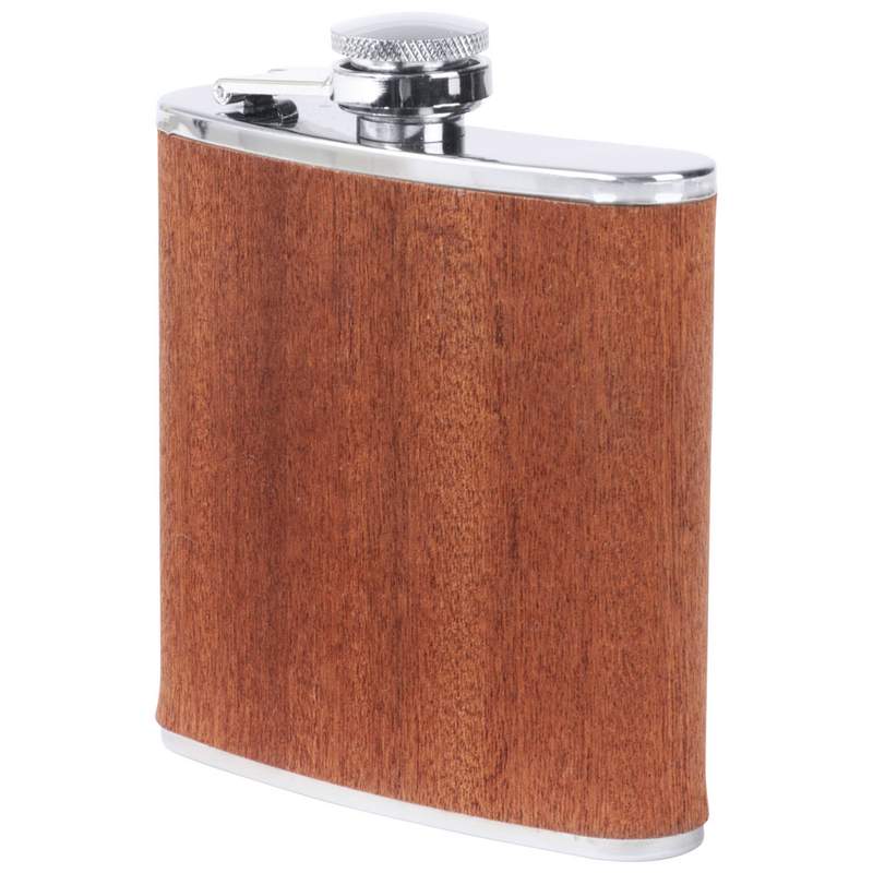 Maxam® 6oz Stainless Steel Flask with Real Sapele Wood Wrap