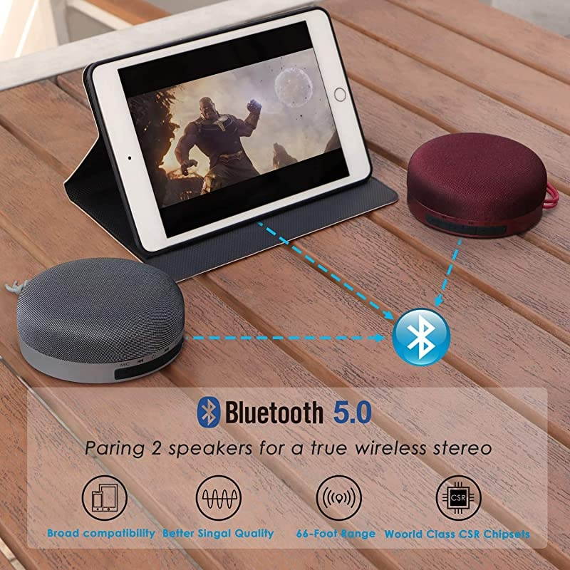 Travel Case Included- 8W Bass  3D Mini Portable Bluetooth Shower Speaker, IPX5 Waterproof Certified, 15H Playtime, Micro SD, Perfect Wireless Water Resistand Speaker for Tablet PC Gift, Grey