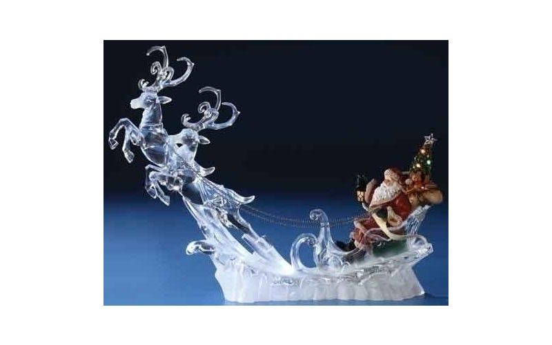 Roman 19" Icy Crystal LED Lighted Santa in Sleigh Christmas Tabletop Figure