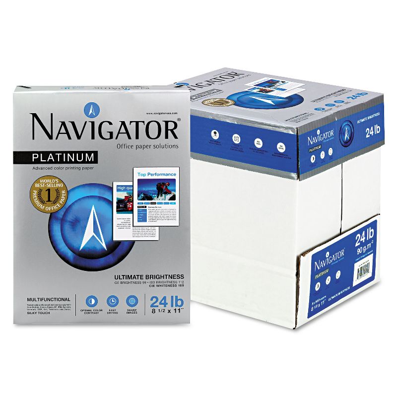 Navigator Platinum Paper 99 Brightness 24lb 8-1/2 x 11 White 2500/Carton NPL11245R