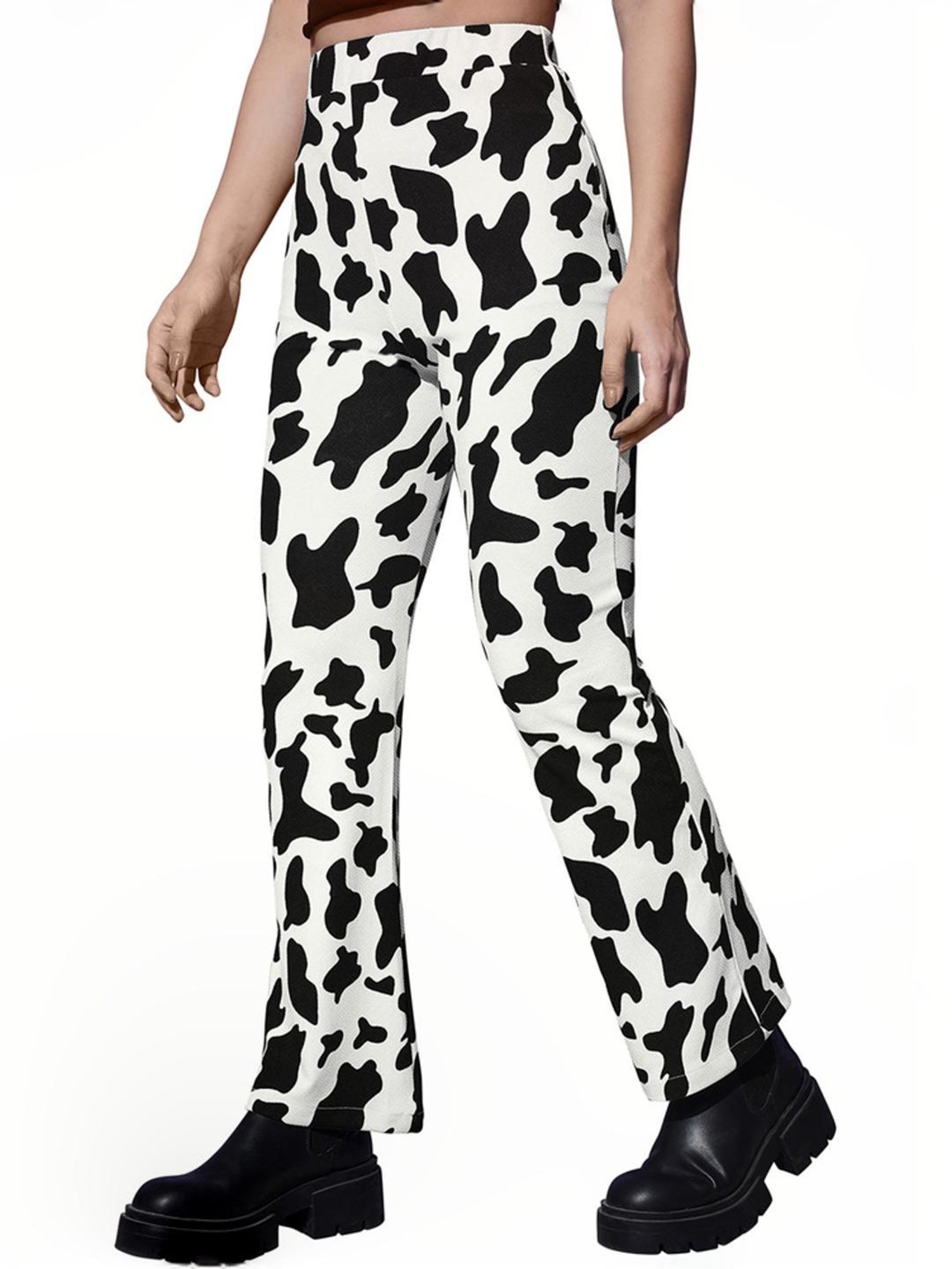 Odette White & Black Printed Bootcut Pants
