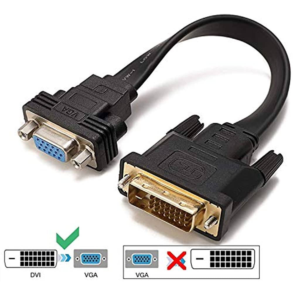CableDeconn Active DVI-D Dual Link 24+1 male to VGA FeMale M/F Video with Flat Cable Adapter Converter