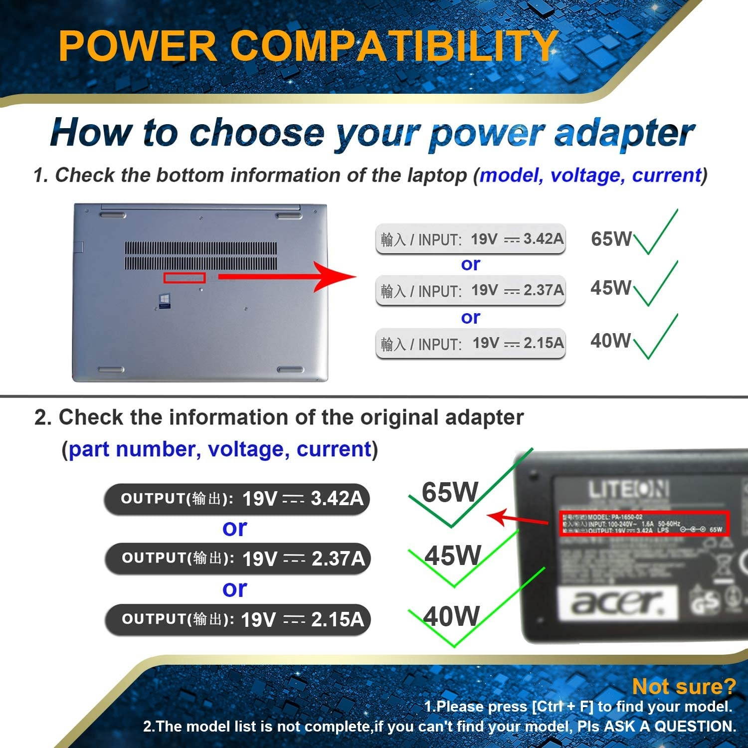65W 19V 3.42A Adapter Laptop Charger Replace for Acer Chromebook CB3 CB3-111 CB3-131-C3SZ CB3-431 CB3-532 CB5 CB5-132T CB5-571 R11 11 13 14 15 C720 C720P C740 Acer Iconia W700 W700P Tablet Power Cord